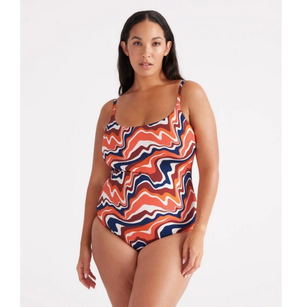 NWT Knix Womens Size XL Swimsuit+Sarong Bathing Suit Swimwear Swirl Orange Blue - Picture 5 of 16